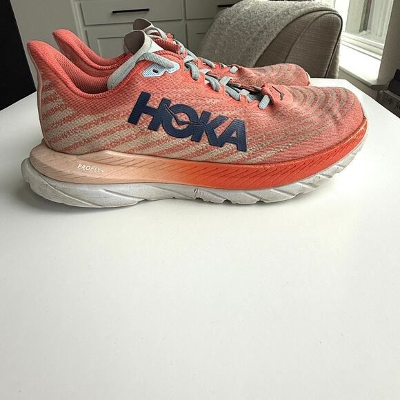HOKA Mach 4 Running Shoes Orange Coral White ProFly+ Women 7.5B Lightweight